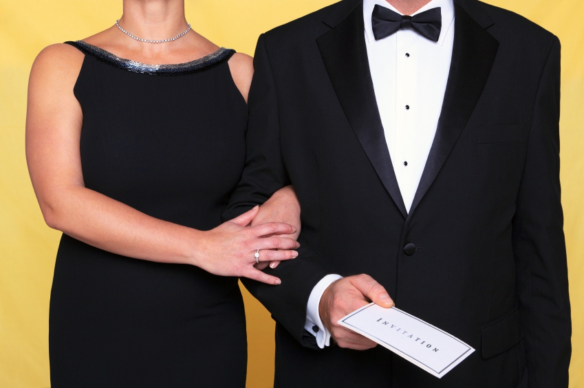 Photo of a couple in black tie evening wear