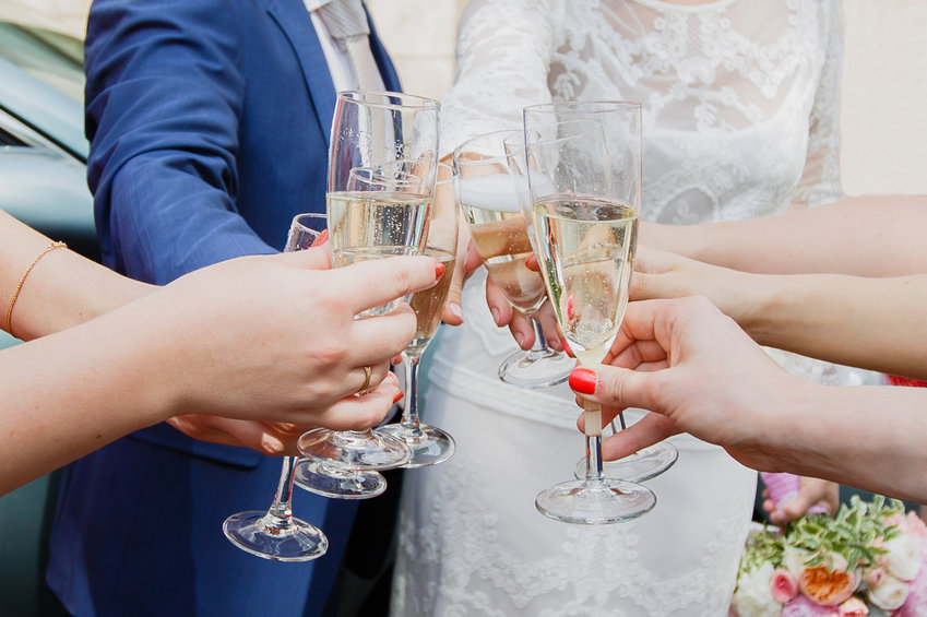 Wedding toast with friends